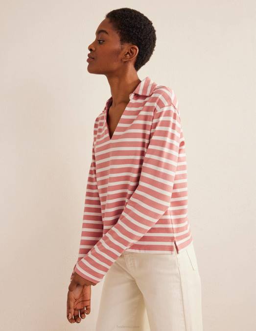 Boden vêtements rose rose/ivoire femmes haut rayé à col cranté LB2X1521