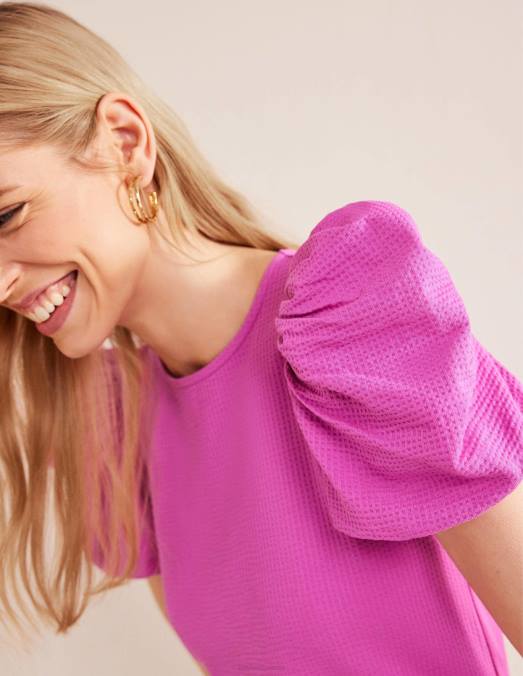 Boden vêtements rose violette femmes haut en jersey à manches bouffantes LB2X2209