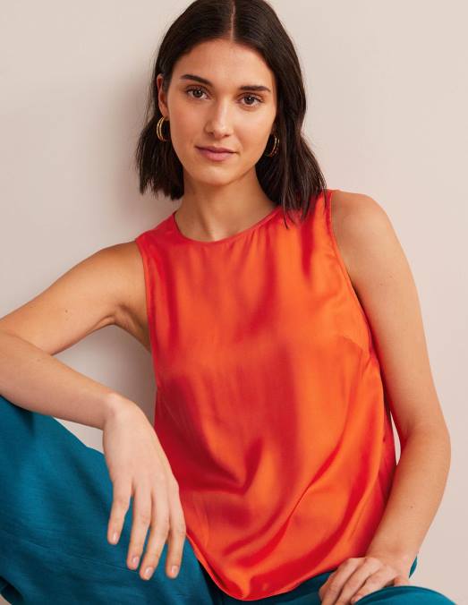 Boden vêtements rouge vermillon femmes haut en soie mélangée LB2X1715