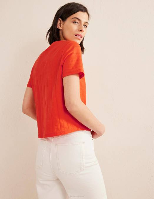 Boden vêtements rouge vermillon femmes t-shirt en jersey texturé LB2X1774