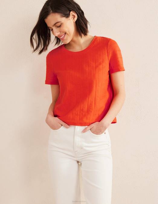 Boden vêtements rouge vermillon femmes t-shirt en jersey texturé LB2X1774