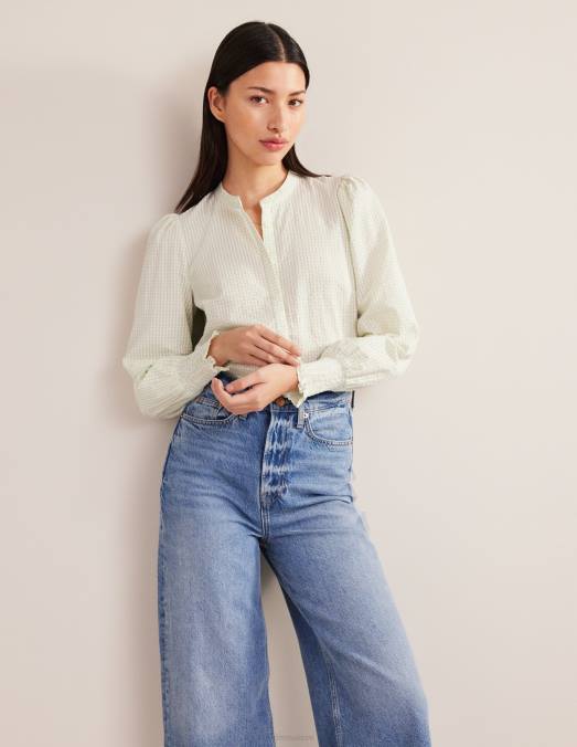 Boden vêtements sève micro vichy femmes chemise à poignets smockés LB2X594