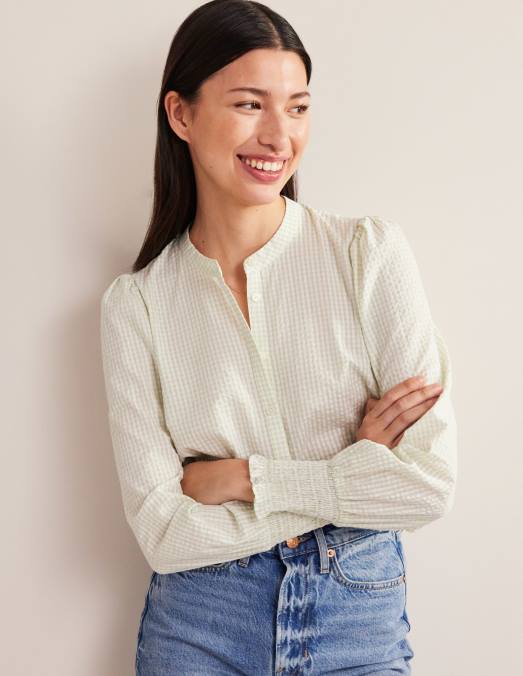 Boden vêtements sève micro vichy femmes chemise à poignets smockés LB2X594