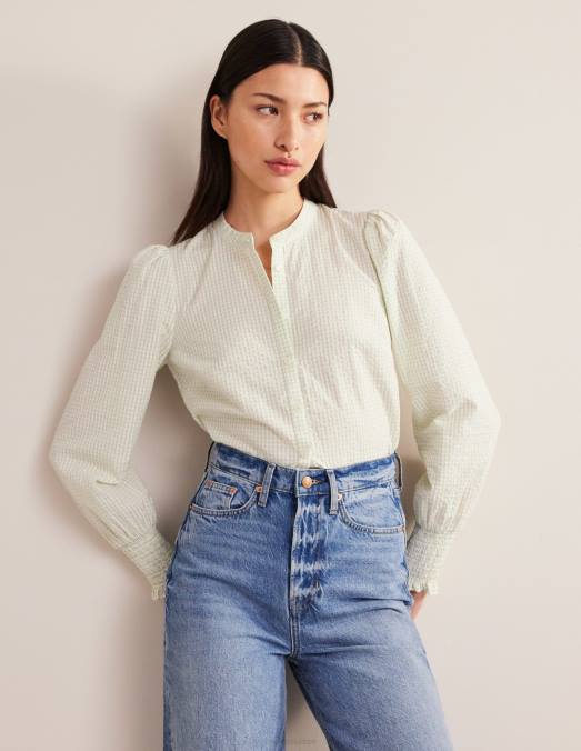 Boden vêtements sève micro vichy femmes chemise à poignets smockés LB2X594