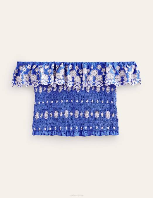 Boden vêtements saphir des îles femmes haut brodé à épaules dénudées LB2X1099
