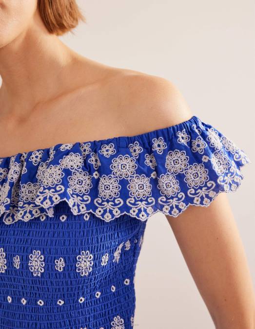 Boden vêtements saphir des îles femmes haut brodé à épaules dénudées LB2X1099