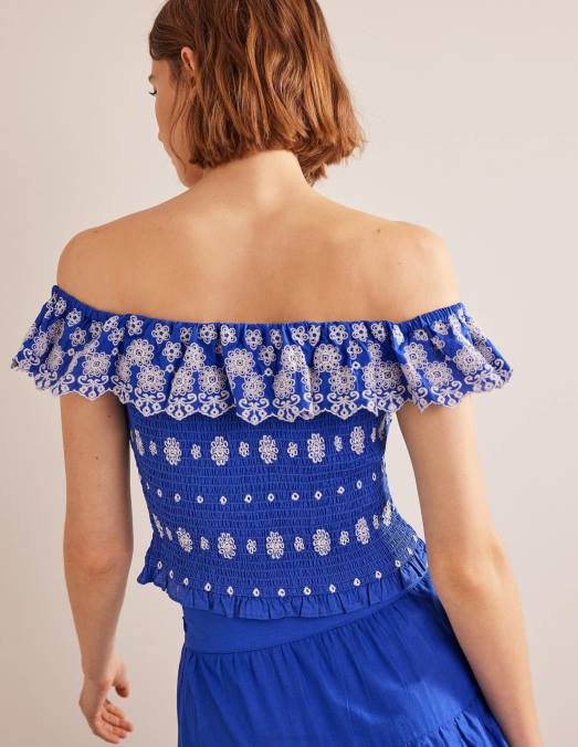 Boden vêtements saphir des îles femmes haut brodé à épaules dénudées LB2X1099