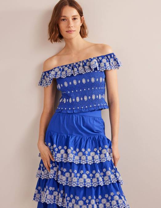 Boden vêtements saphir des îles femmes haut brodé à épaules dénudées LB2X1099