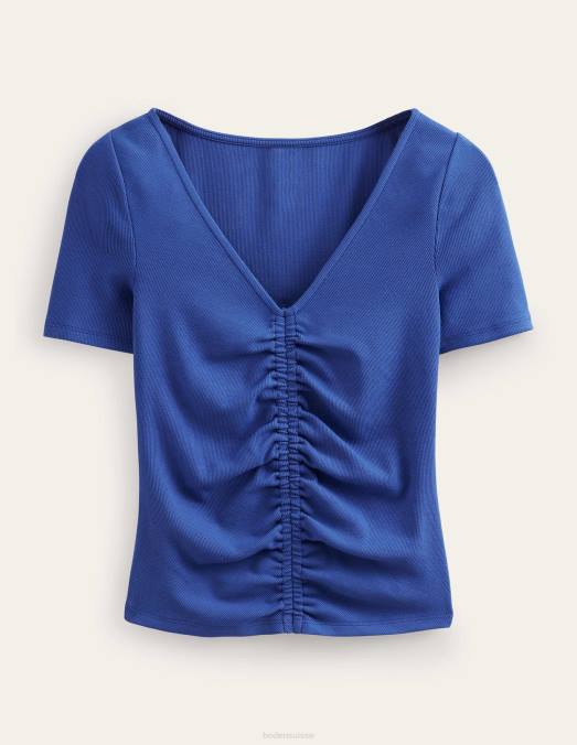 Boden vêtements saphir femmes t-shirt côtelé froncé sur le devant LB2X1364