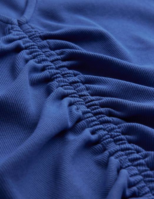 Boden vêtements saphir femmes t-shirt côtelé froncé sur le devant LB2X1364