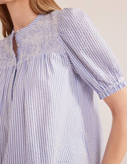 Boden vêtements seersucker provence et ivoire femmes popover en seersucker à manches bouffantes LB2X2268