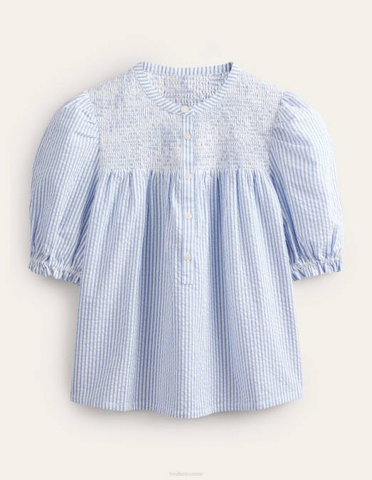 Boden vêtements seersucker provence et ivoire femmes popover en seersucker à manches bouffantes LB2X2268
