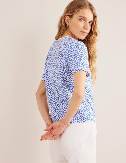Boden vêtements tampon ivoire et pivoine femmes t-shirt imprimé à col rond LB2X1692