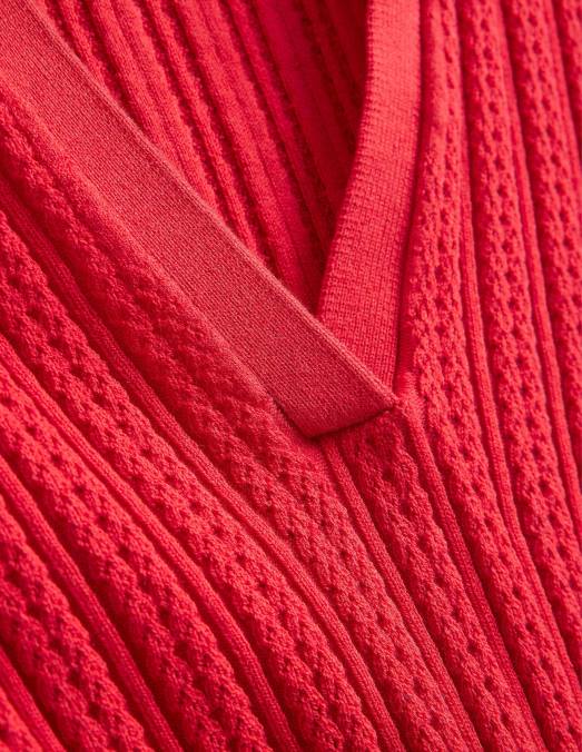 Boden vêtements tarte aux fraises rouge femmes haut côtelé à col en pointelle LB2X1930