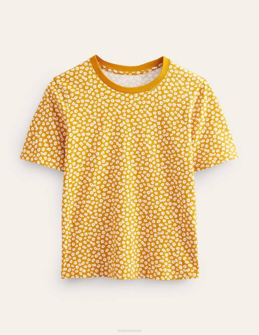 Boden vêtements timbre de récolte d'or et de pivoine femmes t-shirt imprimé à col rond LB2X1964