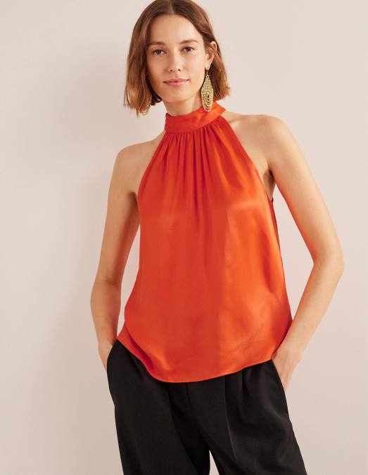 Boden vêtements tomate cerise femmes haut découpé en satin LB2X1483