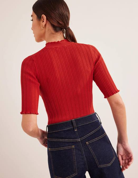 Boden vêtements tomate femmes haut côtelé à col montant en pointelle LB2X1826