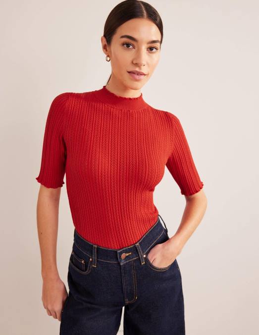 Boden vêtements tomate femmes haut côtelé à col montant en pointelle LB2X1826