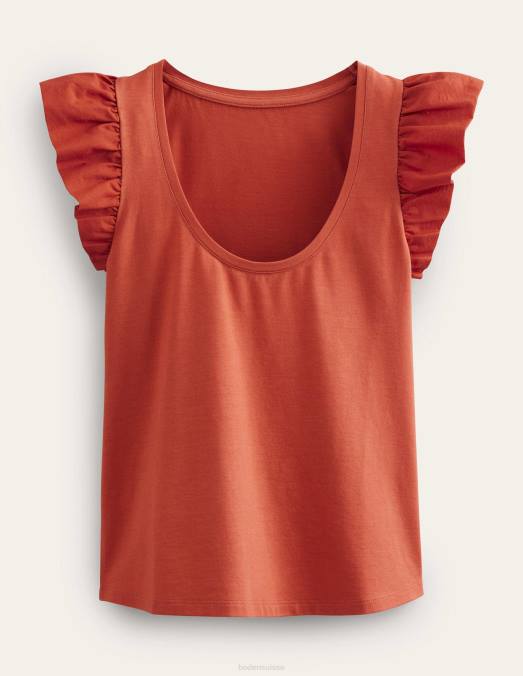 Boden vêtements tomate femmes haut mélangé tissé à décolleté dégagé sur le devant LB2X1780