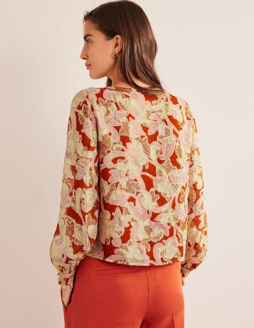 Boden vêtements tourbillon rouille et cachemire femmes haut en jacquard à col en V LB2X1710