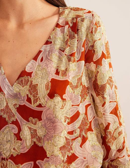 Boden vêtements tourbillon rouille et cachemire femmes haut en jacquard à col en V LB2X1710