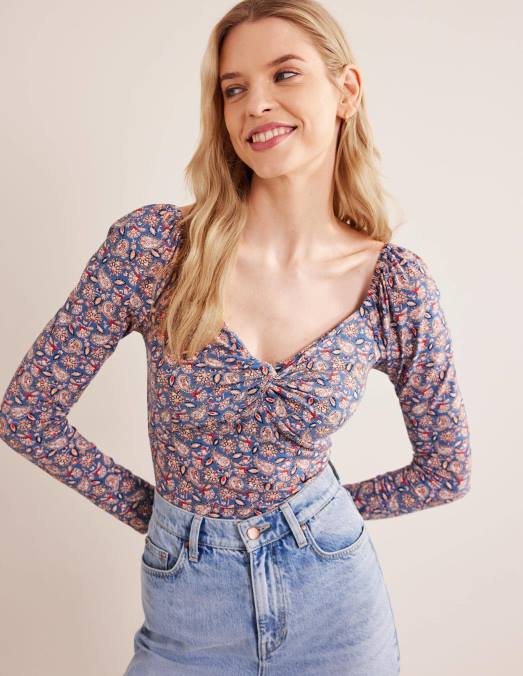 Boden vêtements véritable terrasse marine et cachemire femmes haut en jersey chérie LB2X1929