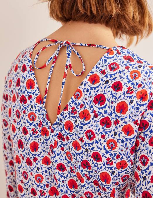 Boden vêtements vague bleue et floraison enchanteresse femmes haut évasé à manches longues LB2X1376