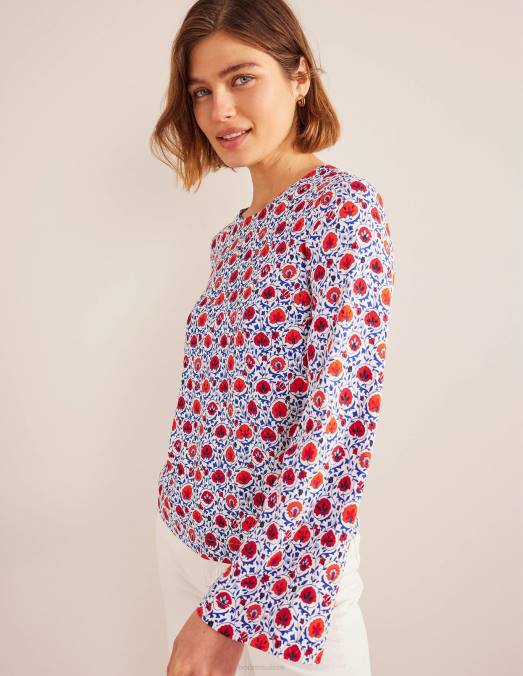 Boden vêtements vague bleue et floraison enchanteresse femmes haut évasé à manches longues LB2X1376