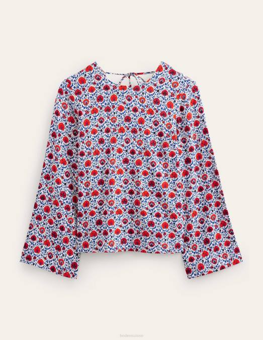 Boden vêtements vague bleue et floraison enchanteresse femmes haut évasé à manches longues LB2X1376