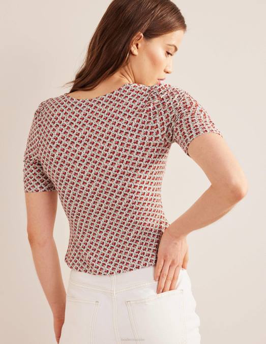 Boden vêtements vermillon et bourgeon fleuri femmes haut imprimé froncé sur le devant LB2X1572