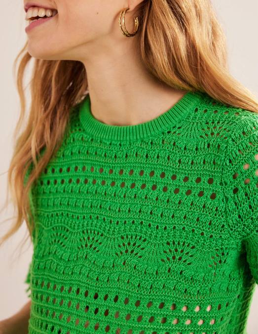 Boden vêtements vert clair femmes t-shirt court au crochet à franges LB2X1059