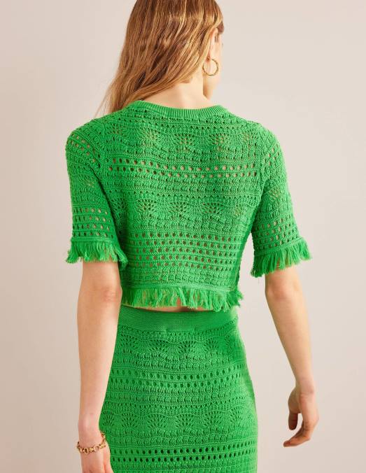 Boden vêtements vert clair femmes t-shirt court au crochet à franges LB2X1059