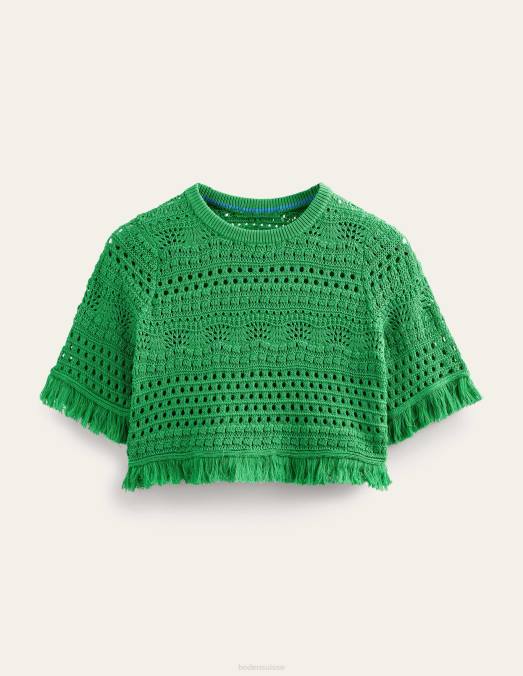 Boden vêtements vert clair femmes t-shirt court au crochet à franges LB2X1059