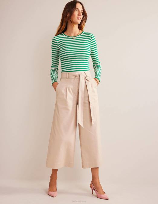 Boden vêtements vert prairie & rayure ivoire femmes t-shirt ras du cou côtelé Anna LB2X197