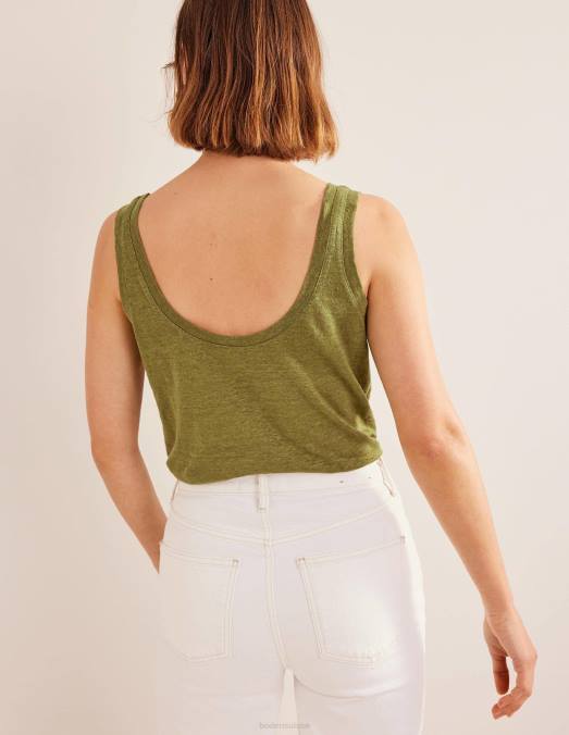 Boden vêtements vert soufre femmes débardeur en lin à encolure dégagée LB2X1984