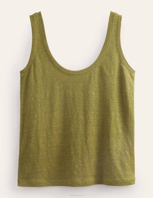 Boden vêtements vert soufre femmes débardeur en lin à encolure dégagée LB2X1984