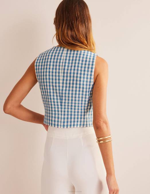 Boden vêtements vichy bleu et blanc femmes gilet en lin sur mesure LB2X2564