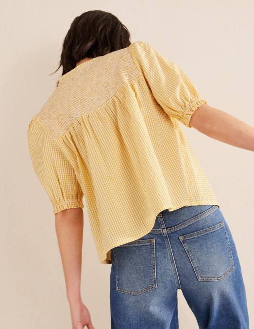 Boden vêtements vichy doux en nid d'abeille femmes popover en seersucker à manches bouffantes LB2X2204