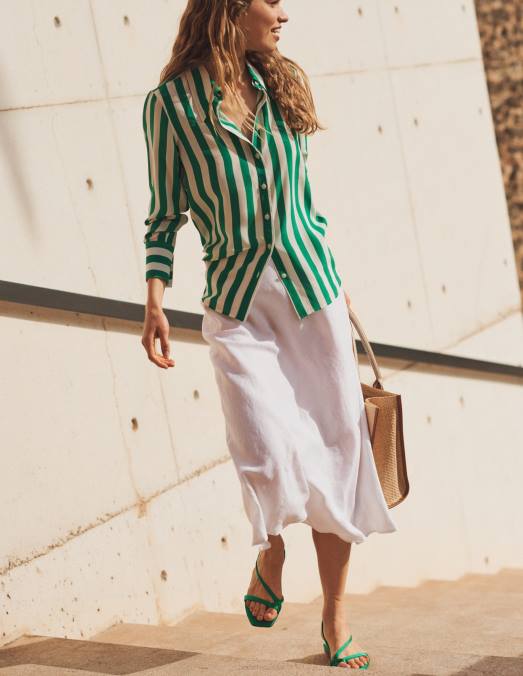 Boden vêtements blanc femmes jupe midi en lin biais LB2X2584