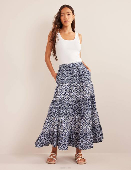 Boden vêtements bleu céleste et blush botanique femmes jupe midi en popeline à volants LB2X1020