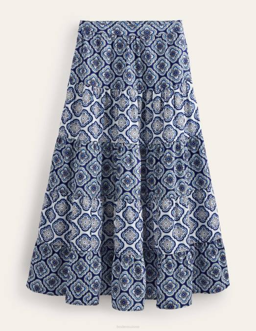 Boden vêtements bleu céleste et blush botanique femmes jupe midi en popeline à volants LB2X1020
