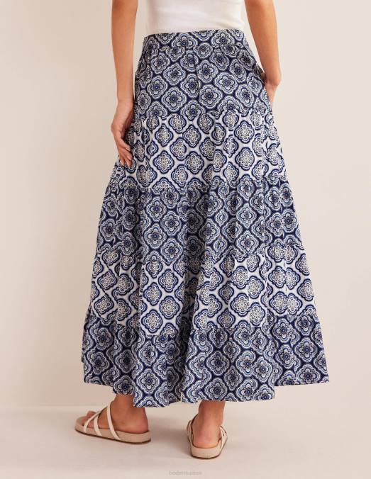 Boden vêtements bleu céleste et blush botanique femmes jupe midi en popeline à volants LB2X1020