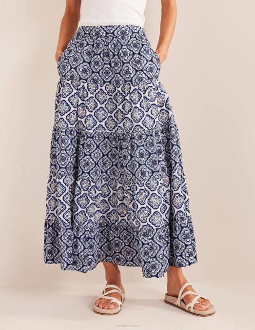Boden vêtements bleu céleste et blush botanique femmes jupe midi en popeline à volants LB2X1020