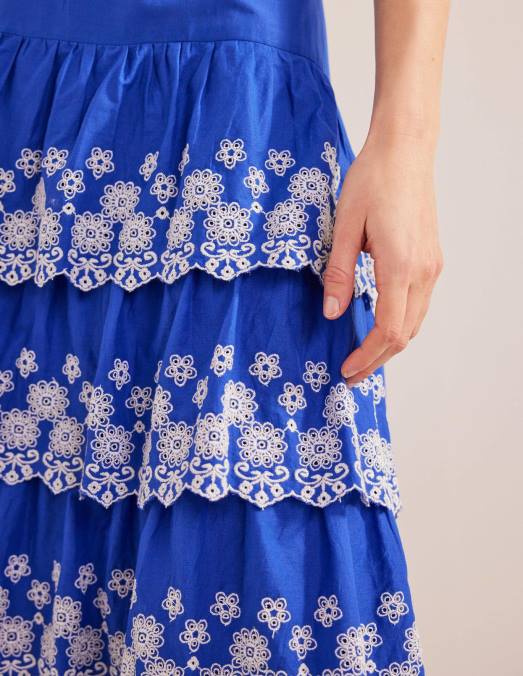 Boden vêtements bleu des îles femmes jupe brodée à plusieurs niveaux LB2X1060