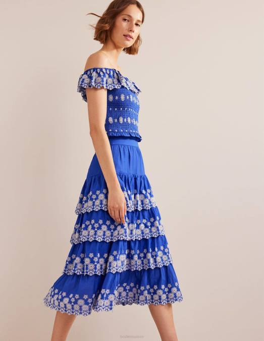 Boden vêtements bleu des îles femmes jupe brodée à plusieurs niveaux LB2X1060