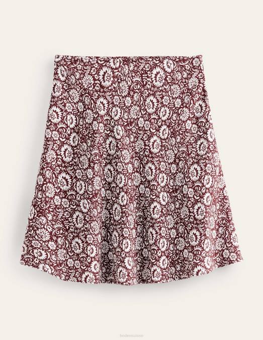 Boden vêtements bordeaux foncé et cascade de fleurs femmes mini-jupe en crêpe biaisée LB2X1090