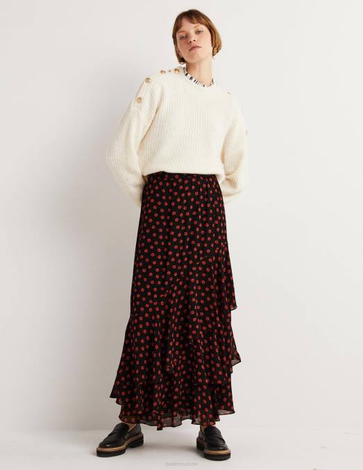 Boden vêtements bourgeon noir et pétunia femmes jupe longue à volants multiples LB2X1627