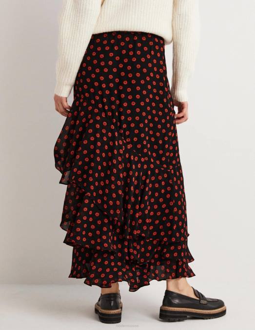 Boden vêtements bourgeon noir et pétunia femmes jupe longue à volants multiples LB2X1627