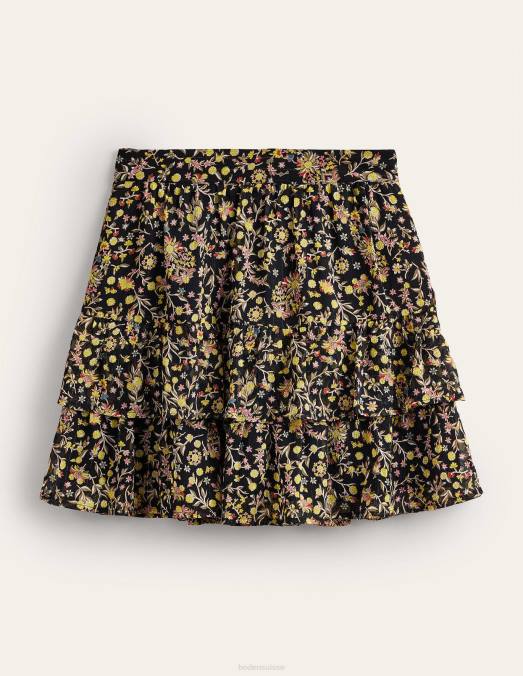 Boden vêtements cachemire noir et fleurs sauvages femmes mini-jupe à volants LB2X2223