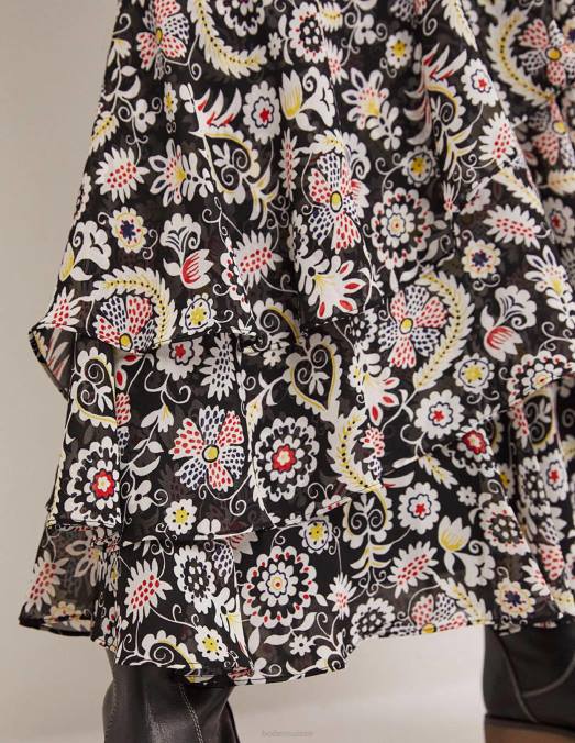 Boden vêtements charme noir et tropique femmes jupe longue à volants multiples LB2X2562